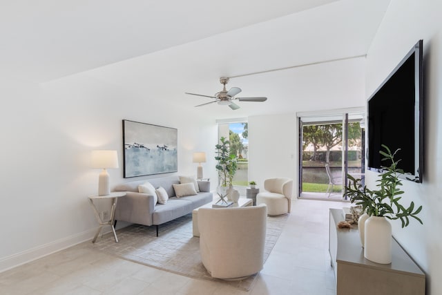 living room with ceiling fan