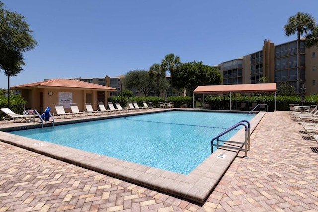 view of swimming pool featuring a patio