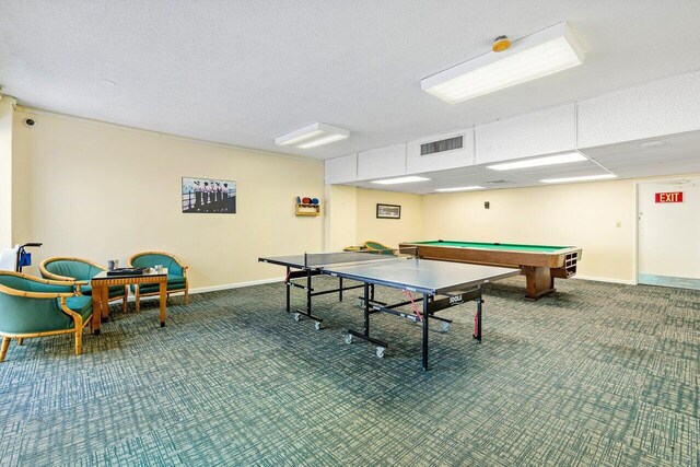 recreation room featuring dark carpet and pool table