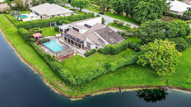 aerial view with a water view