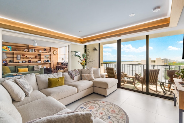 living room with light tile patterned floors