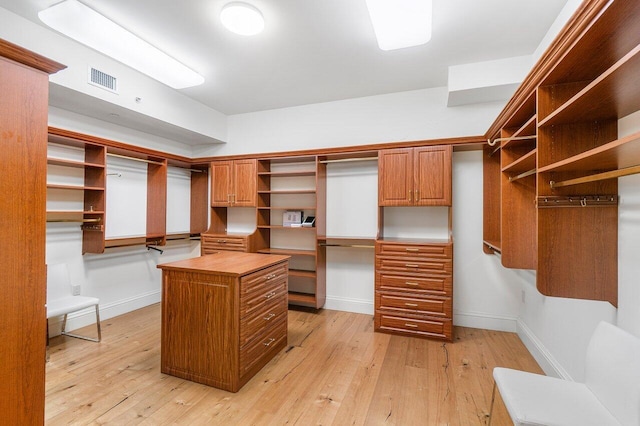 spacious closet with light hardwood / wood-style flooring