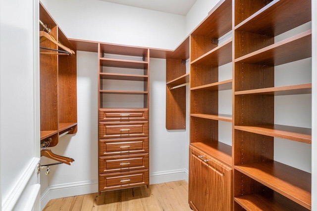 walk in closet featuring light hardwood / wood-style flooring