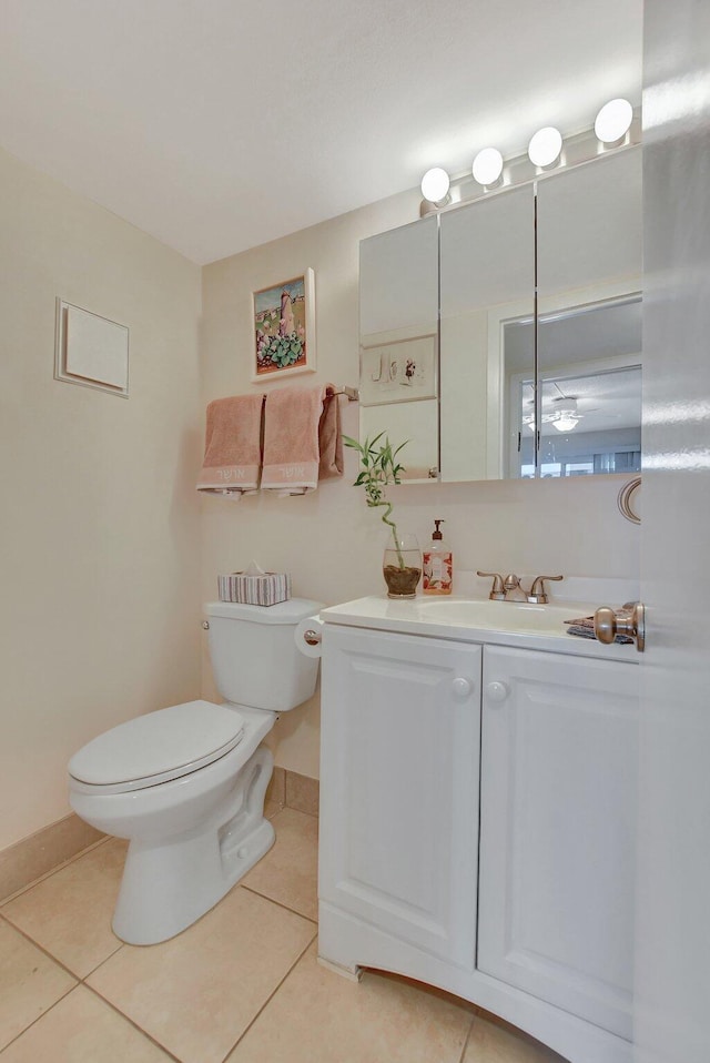 bathroom with vanity, toilet, and tile patterned flooring