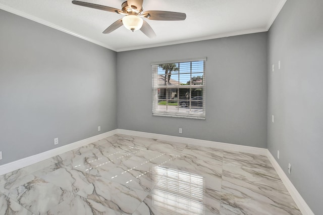 unfurnished room with crown molding and ceiling fan