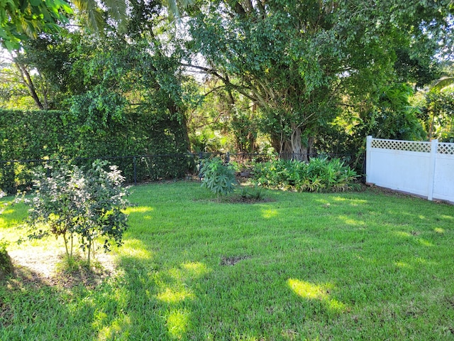 view of yard with a fenced backyard