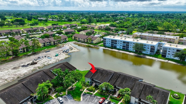 aerial view featuring a water view