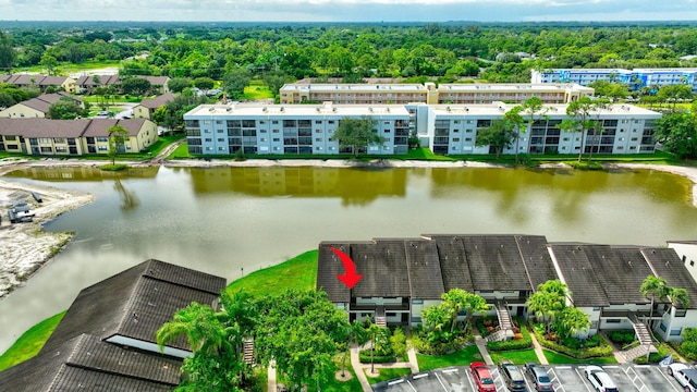 bird's eye view featuring a water view