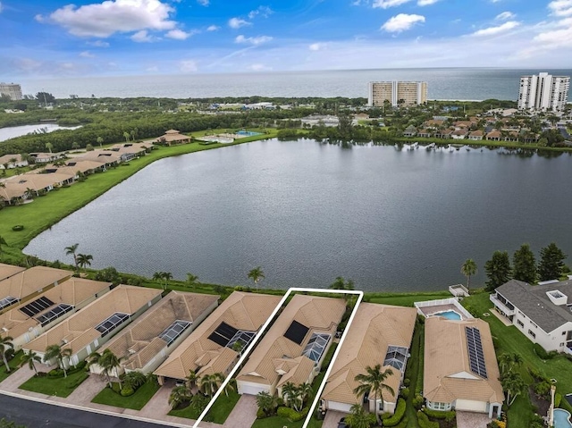 aerial view with a water view