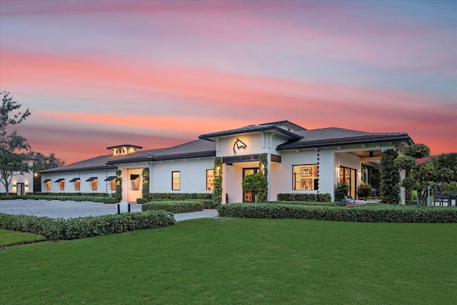 prairie-style house featuring a yard