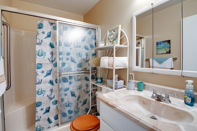 full bathroom featuring vanity, toilet, and shower / bath combo with shower curtain