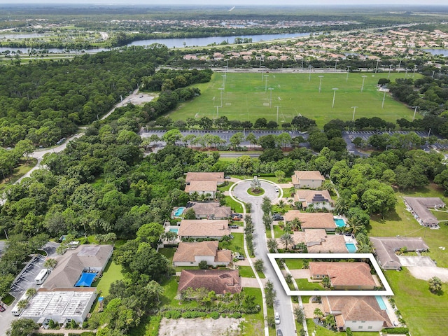 bird's eye view featuring a water view