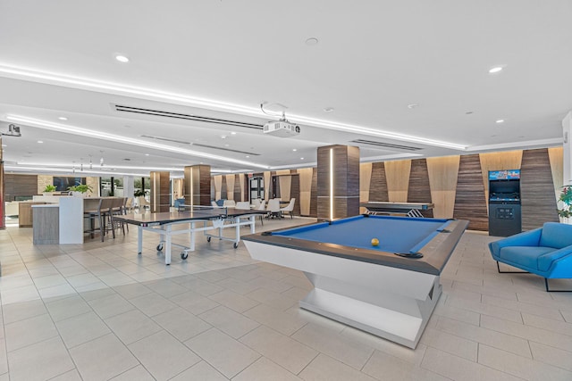 game room featuring pool table and light tile patterned flooring