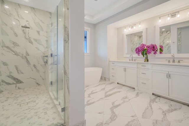 bathroom featuring vanity and plus walk in shower