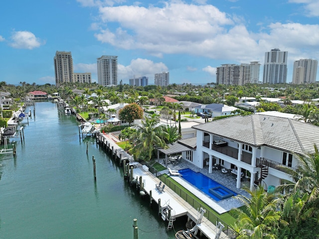 aerial view featuring a water view