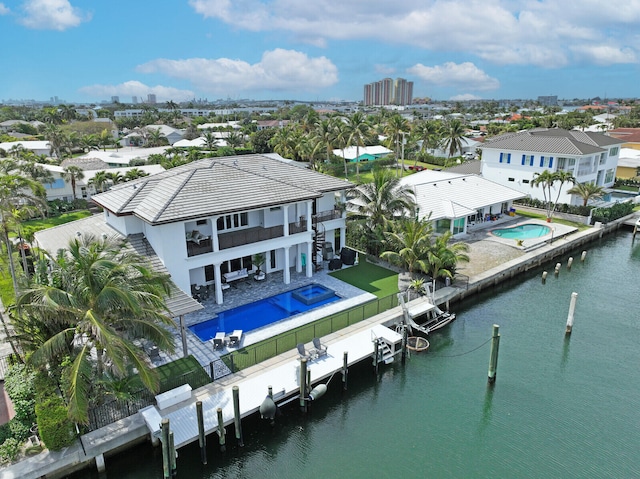 aerial view with a water view