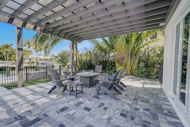 view of patio featuring a fire pit