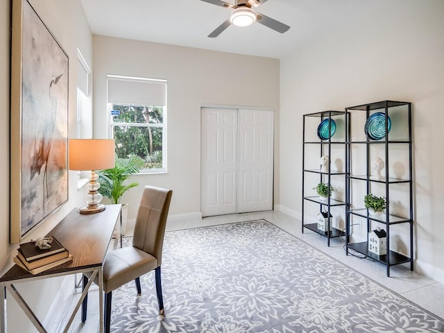 office area with ceiling fan