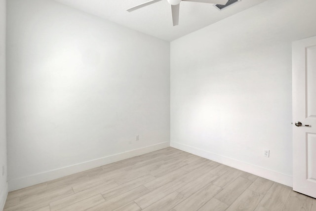 empty room featuring ceiling fan and light hardwood / wood-style floors