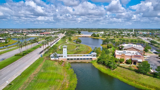 bird's eye view featuring a water view