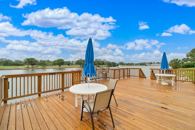 deck with a water view