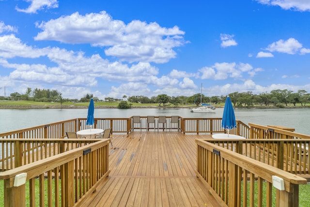 dock area with a water view