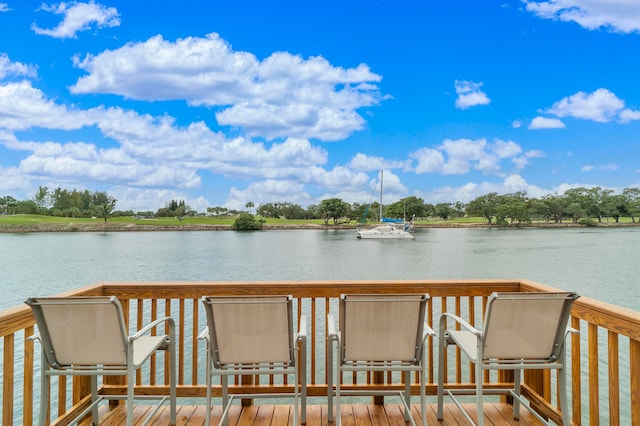 view of dock with a water view