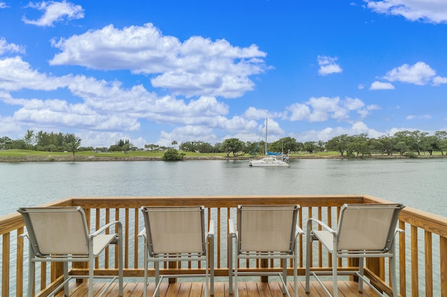 view of dock with a water view