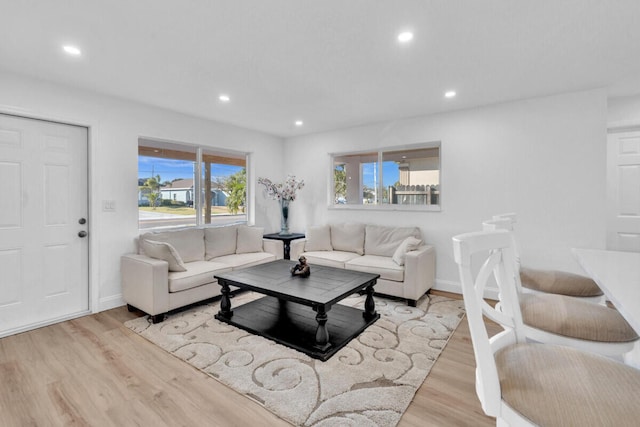 living room with light hardwood / wood-style floors