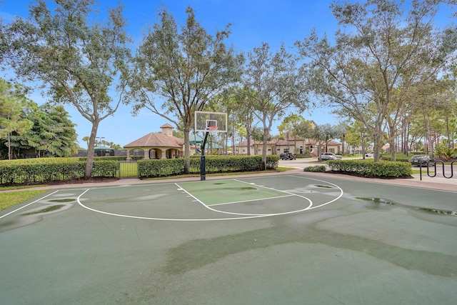 view of sport court featuring a gazebo