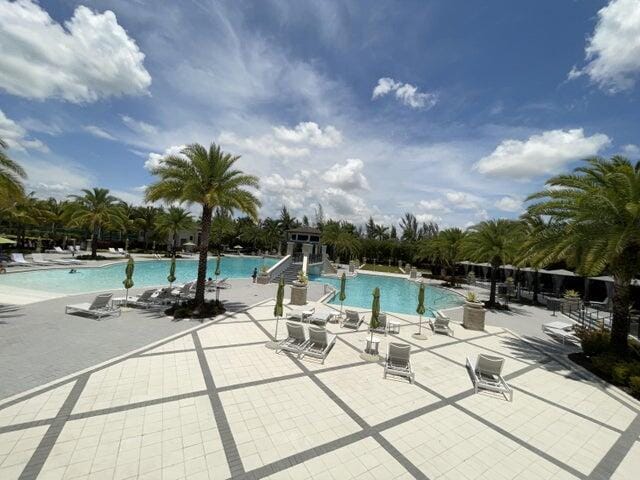 view of swimming pool featuring a patio