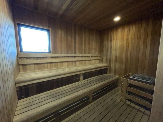 view of sauna featuring wood-type flooring