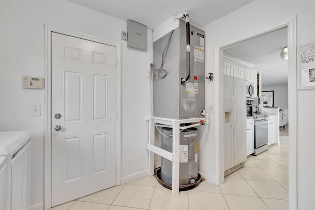 interior space with electric water heater and separate washer and dryer