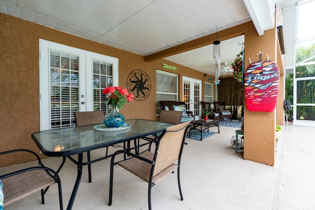 view of patio / terrace featuring french doors and outdoor lounge area