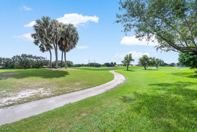 view of property's community with a lawn