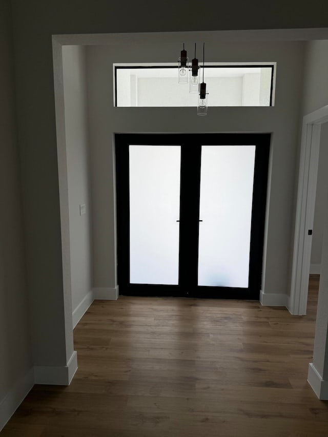 entryway featuring hardwood / wood-style floors, french doors, and a healthy amount of sunlight