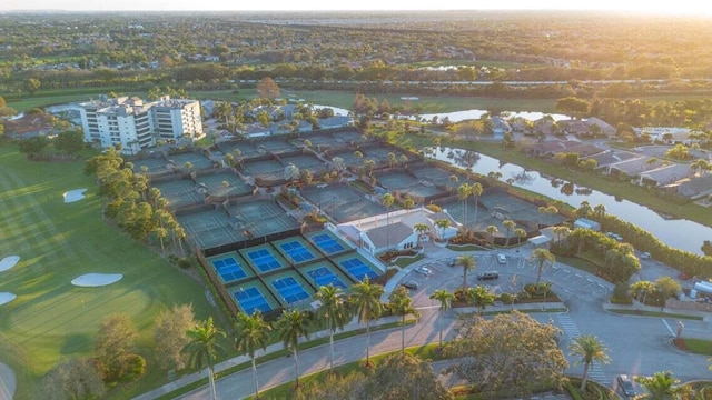 aerial view with a water view