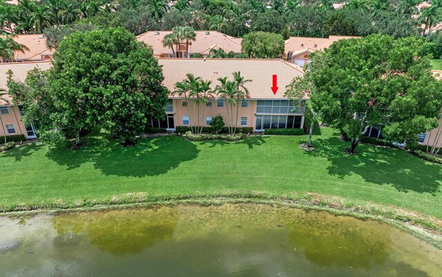 drone / aerial view featuring a water view