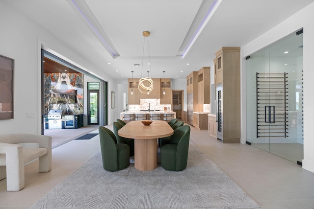 dining space featuring sink