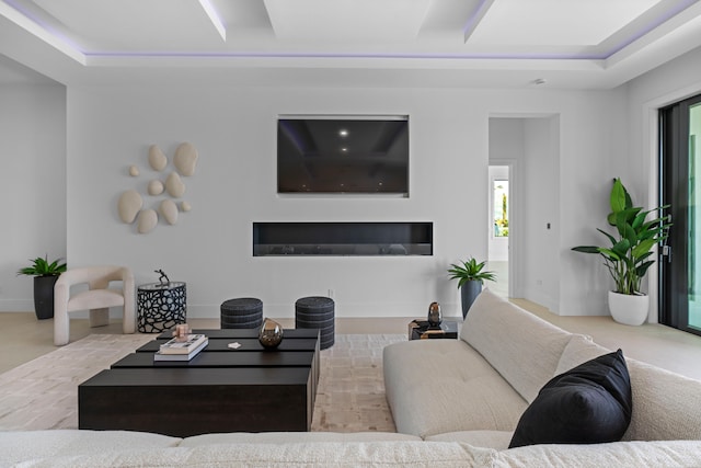 living room with light colored carpet