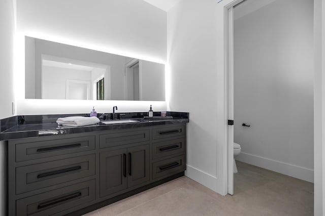 bathroom with tile patterned floors, toilet, and vanity