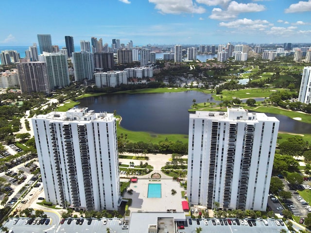 aerial view with a water view