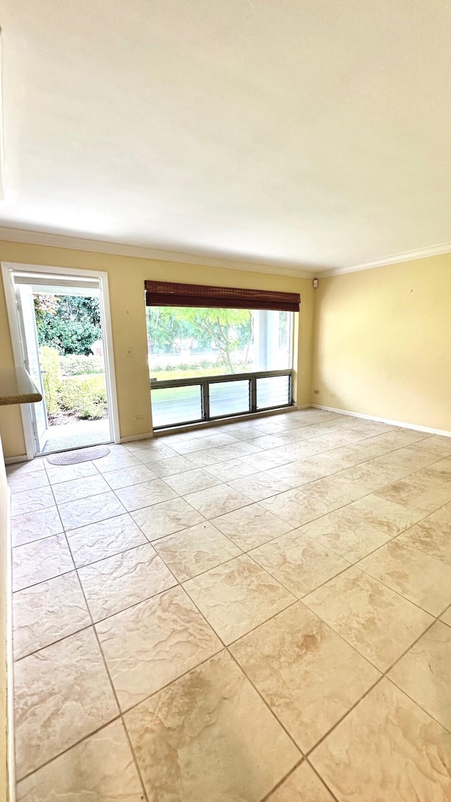 empty room featuring crown molding