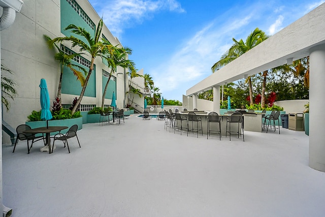 view of patio / terrace featuring a bar