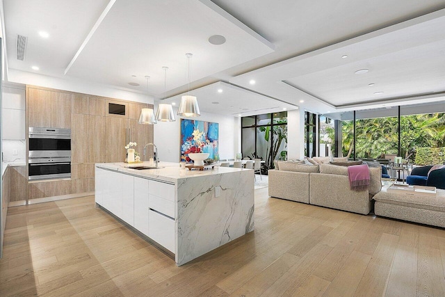 kitchen with open floor plan, modern cabinets, and a sink