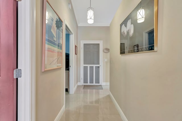 hallway with crown molding