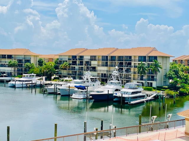 view of dock featuring a water view