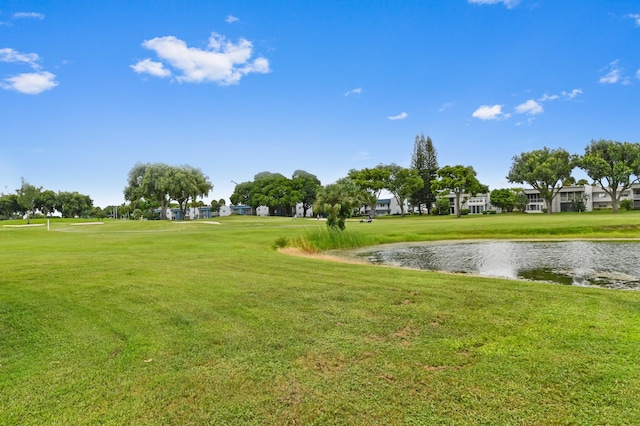 view of property's community featuring a yard and a water view