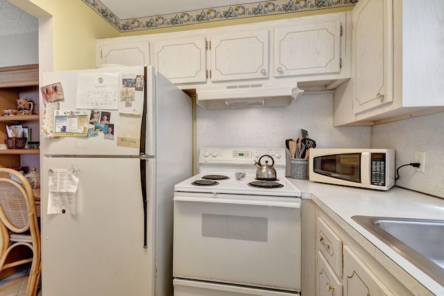 kitchen with white appliances and sink