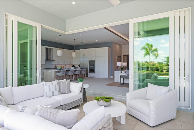 living room with light tile patterned floors